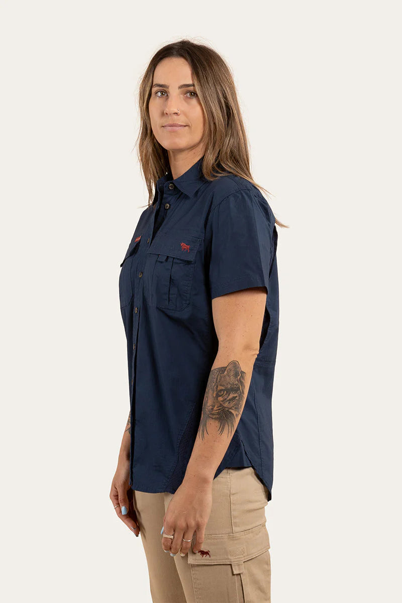 Ashburton Womens Ripstop Full Button Short Sleeve Work Shirt - Dark Navy