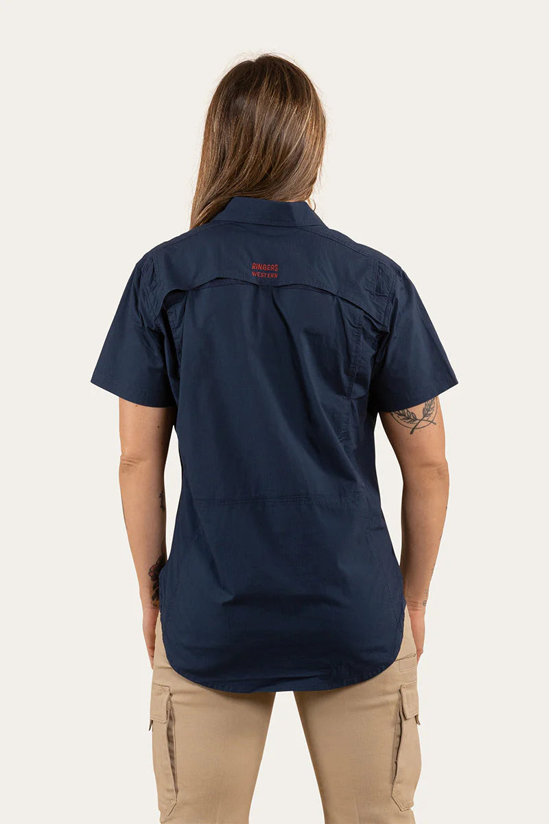 Ashburton Womens Ripstop Full Button Short Sleeve Work Shirt - Dark Navy