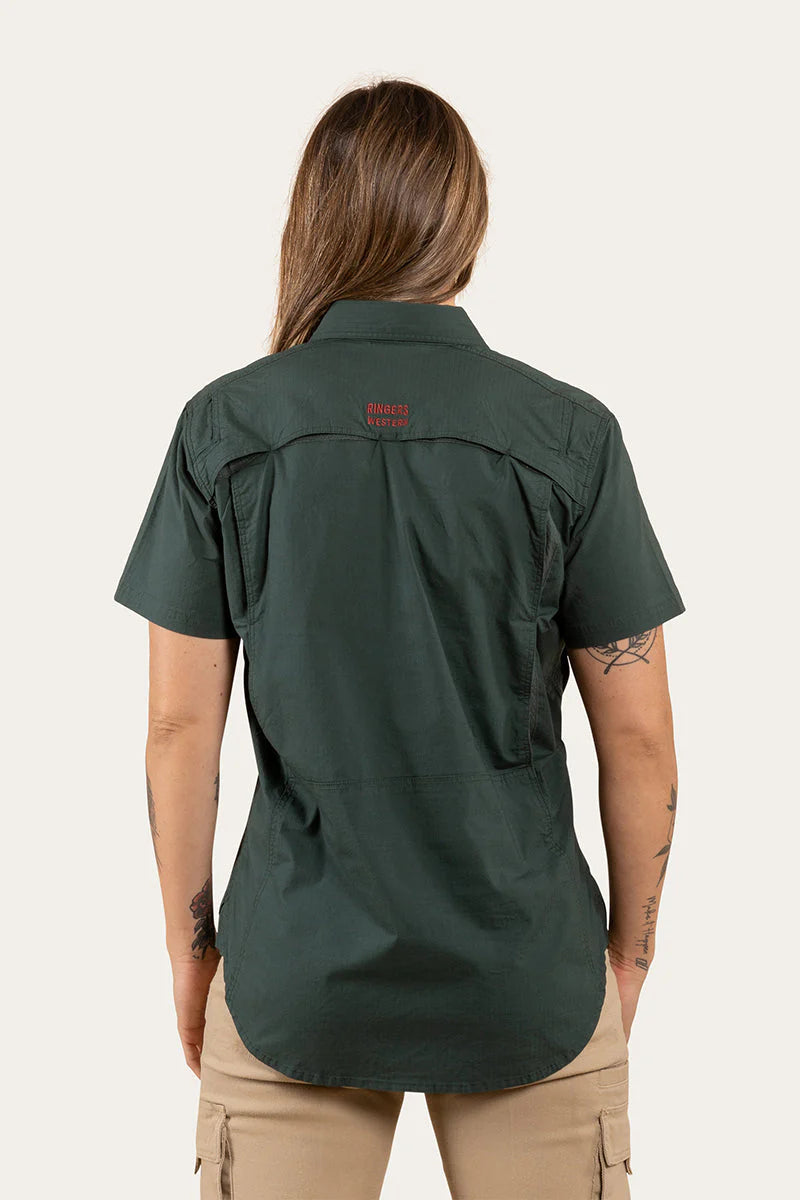Ashburton Womens Ripstop Full Button Short Sleeve Work Shirt- Forest Green