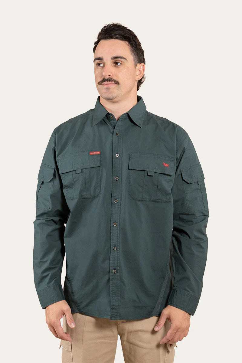 Pilbara Mens Ripstop Full Button Work Shirt - Forest