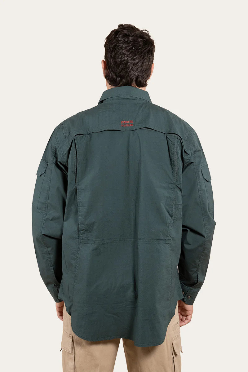 Pilbara Mens Ripstop Full Button Work Shirt - Forest
