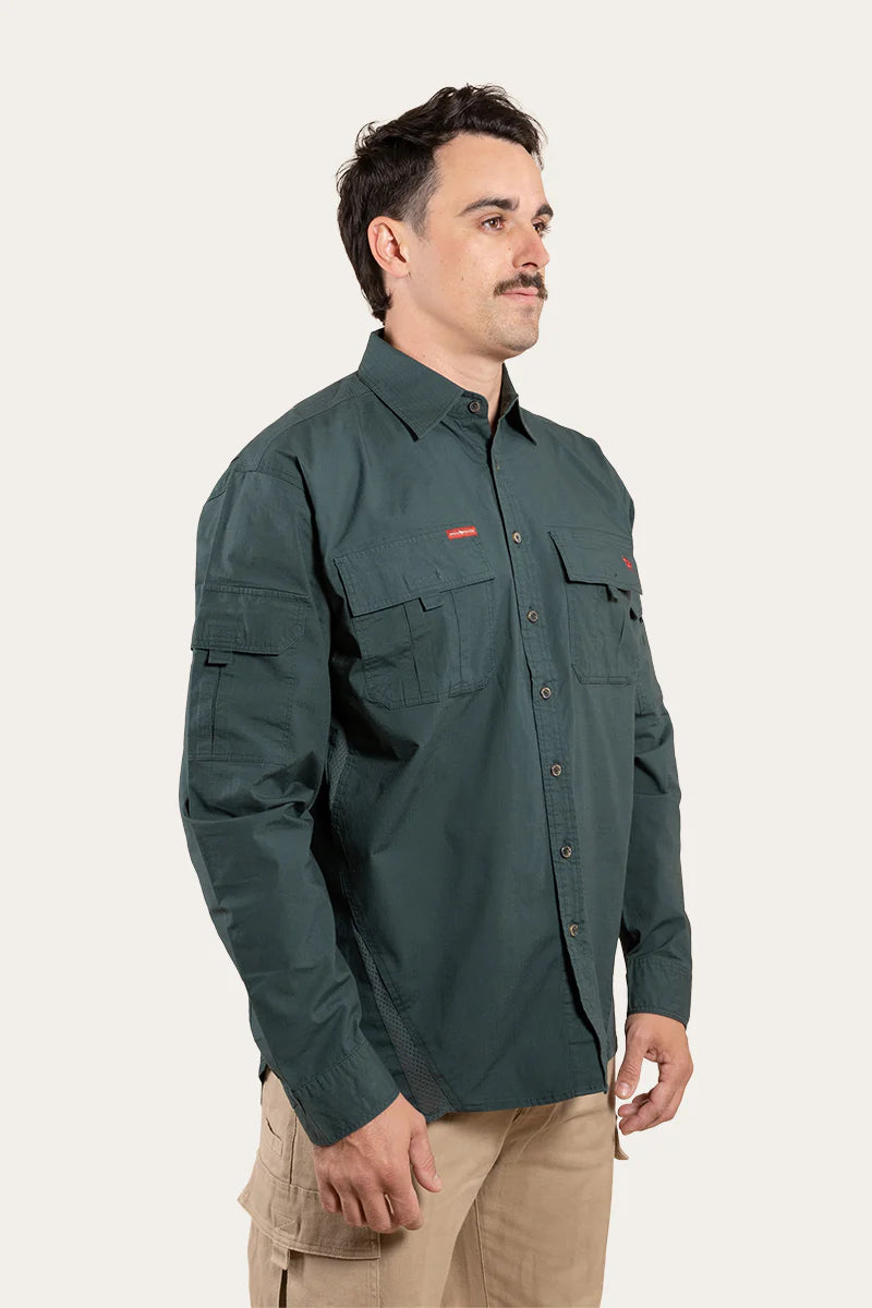 Pilbara Mens Ripstop Full Button Work Shirt - Forest