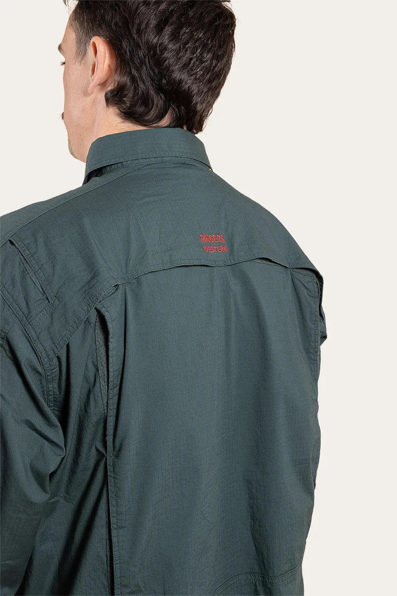 Pilbara Mens Ripstop Full Button Work Shirt - Forest
