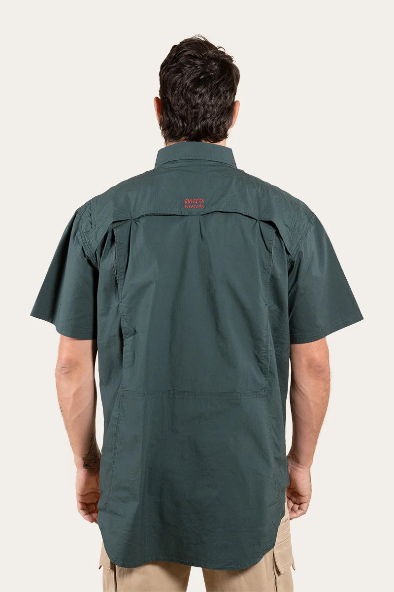 Bulgarra Mens Ripstop Full Button Short Sleeve Work Shirt - Forest Green