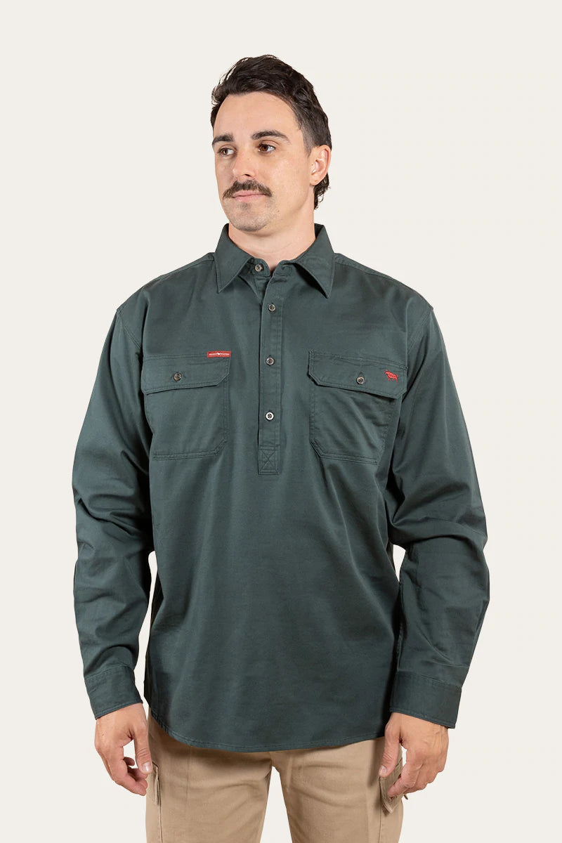 Southern Highlands Mens Half Button Work Shirt - Forest Green