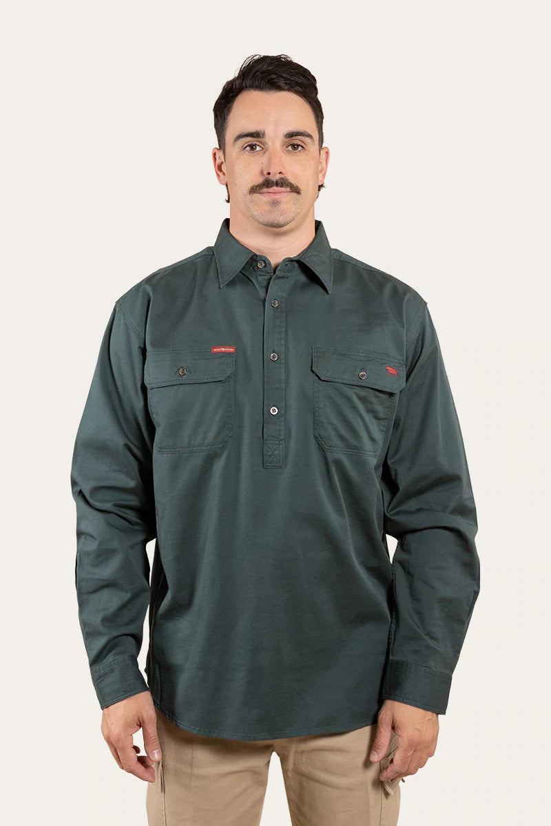 Southern Highlands Mens Half Button Work Shirt - Forest Green
