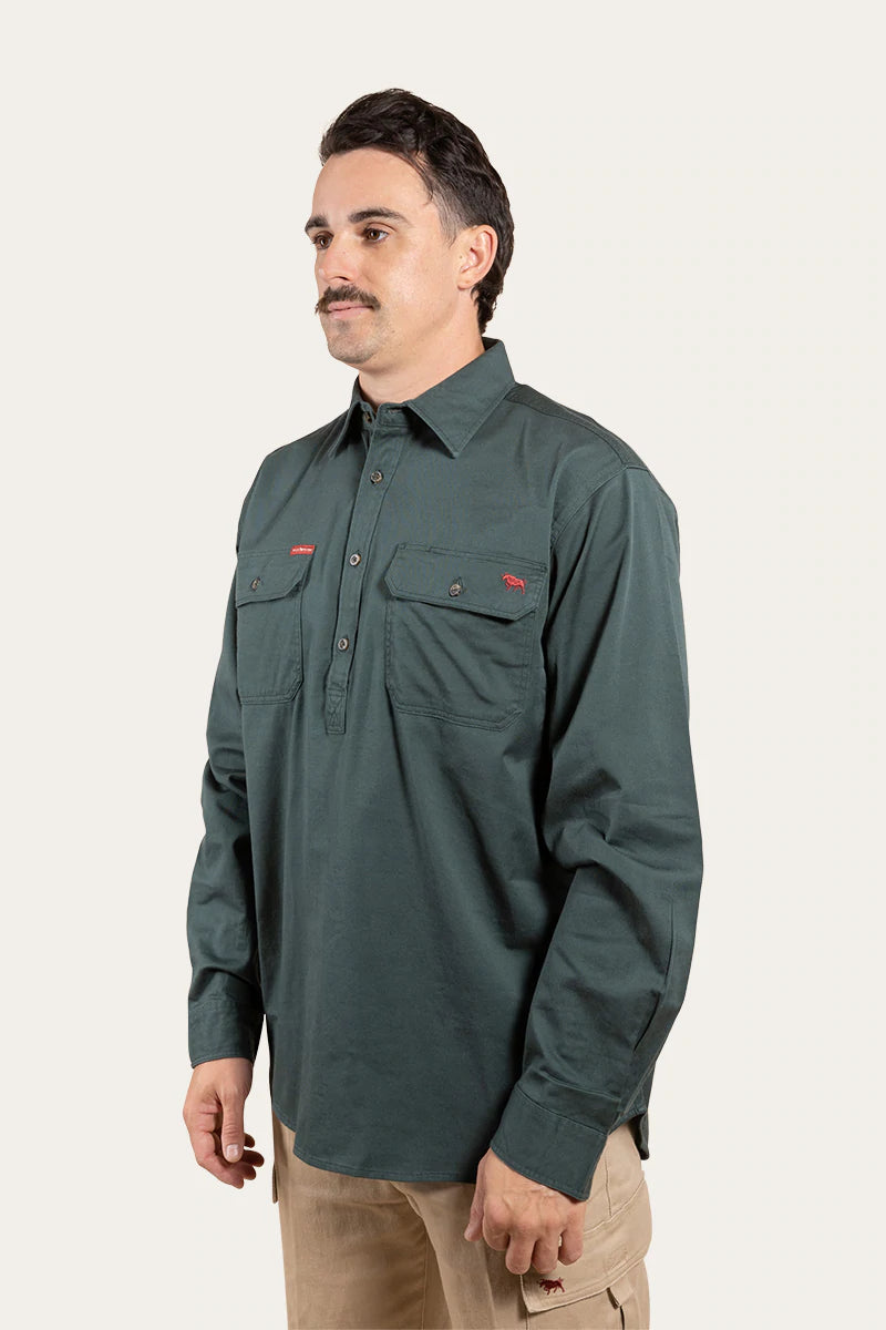 Southern Highlands Mens Half Button Work Shirt - Forest Green