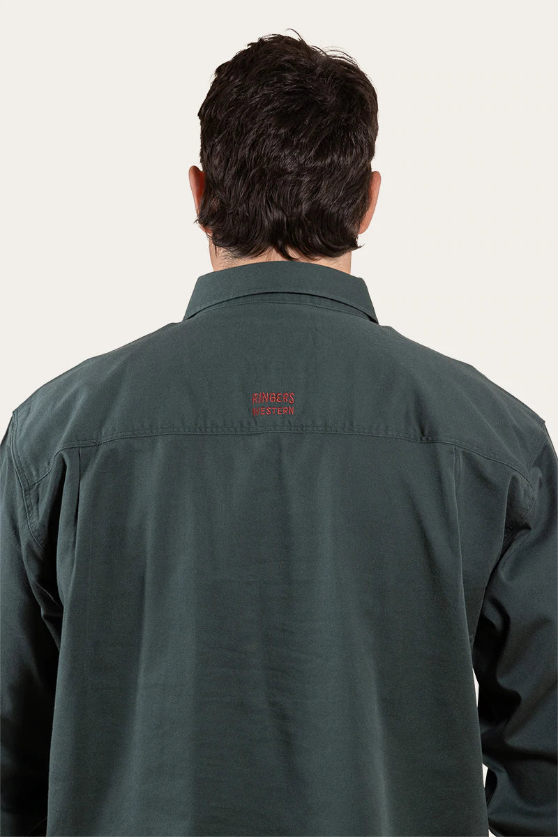 Southern Highlands Mens Half Button Work Shirt - Forest Green