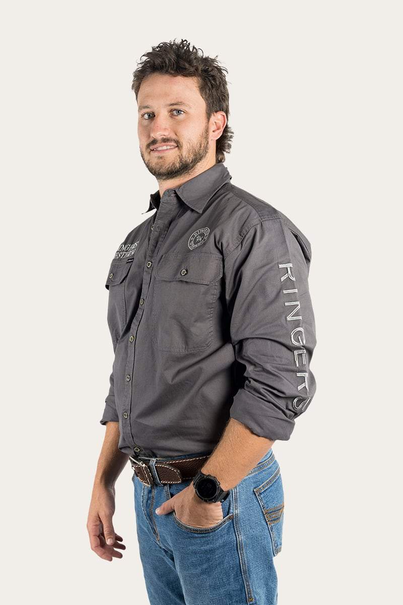 Hawkeye Mens Full Button Work Shirt - Magnum With Ultimate Grey Embroidery