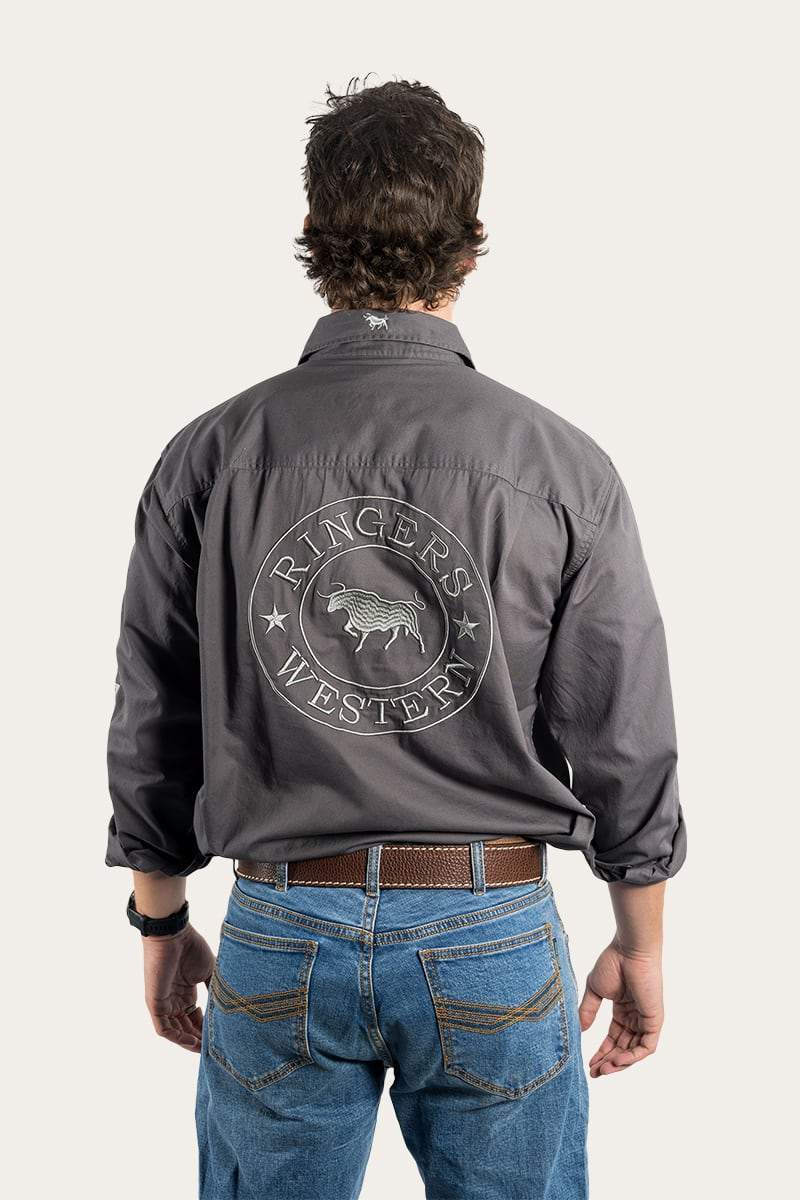 Hawkeye Mens Full Button Work Shirt - Magnum With Ultimate Grey Embroidery