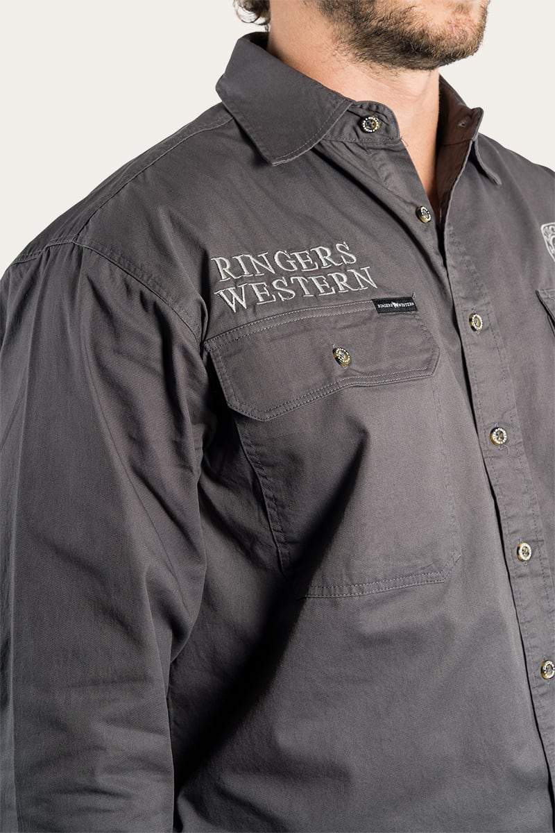 Hawkeye Mens Full Button Work Shirt - Magnum With Ultimate Grey Embroidery