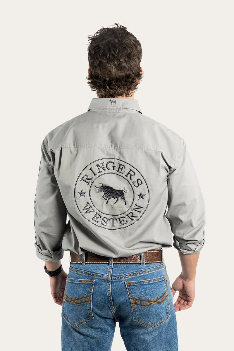 Hawkeye Mens Full Button Work Shirt - Ultimate Grey With Magnum Embroidery
