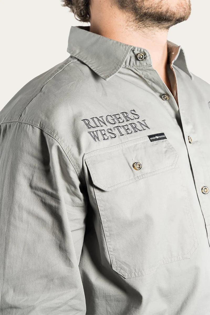 Hawkeye Mens Full Button Work Shirt - Ultimate Grey With Magnum Embroidery
