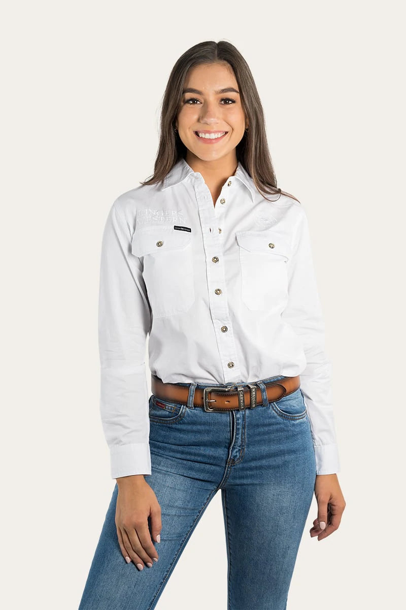 Signature Jillaroo Womens Full Button Work Shirt- White/White