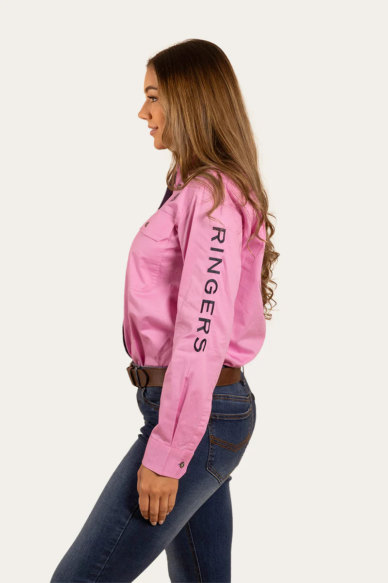 Signature Jillaroo Womens Full Button Work Shirt- Pastel Pink/Navy
