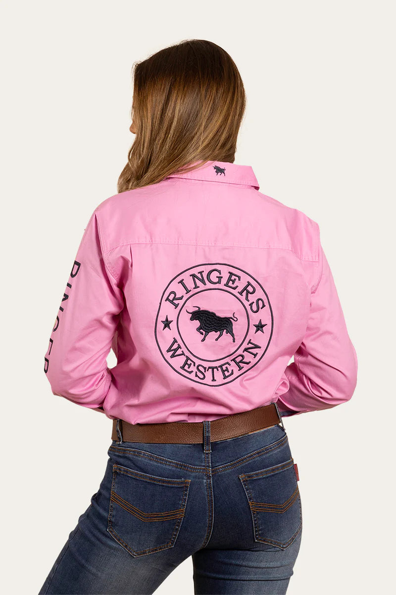 Signature Jillaroo Womens Full Button Work Shirt- Pastel Pink/Navy