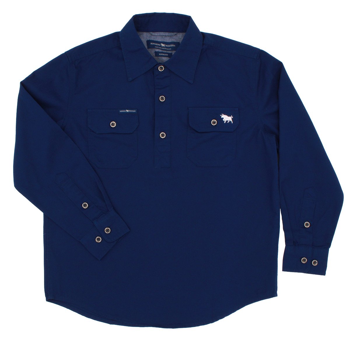 Ord River Kids Half Button Work Shirt - Navy - Ringers Western Toowoomba