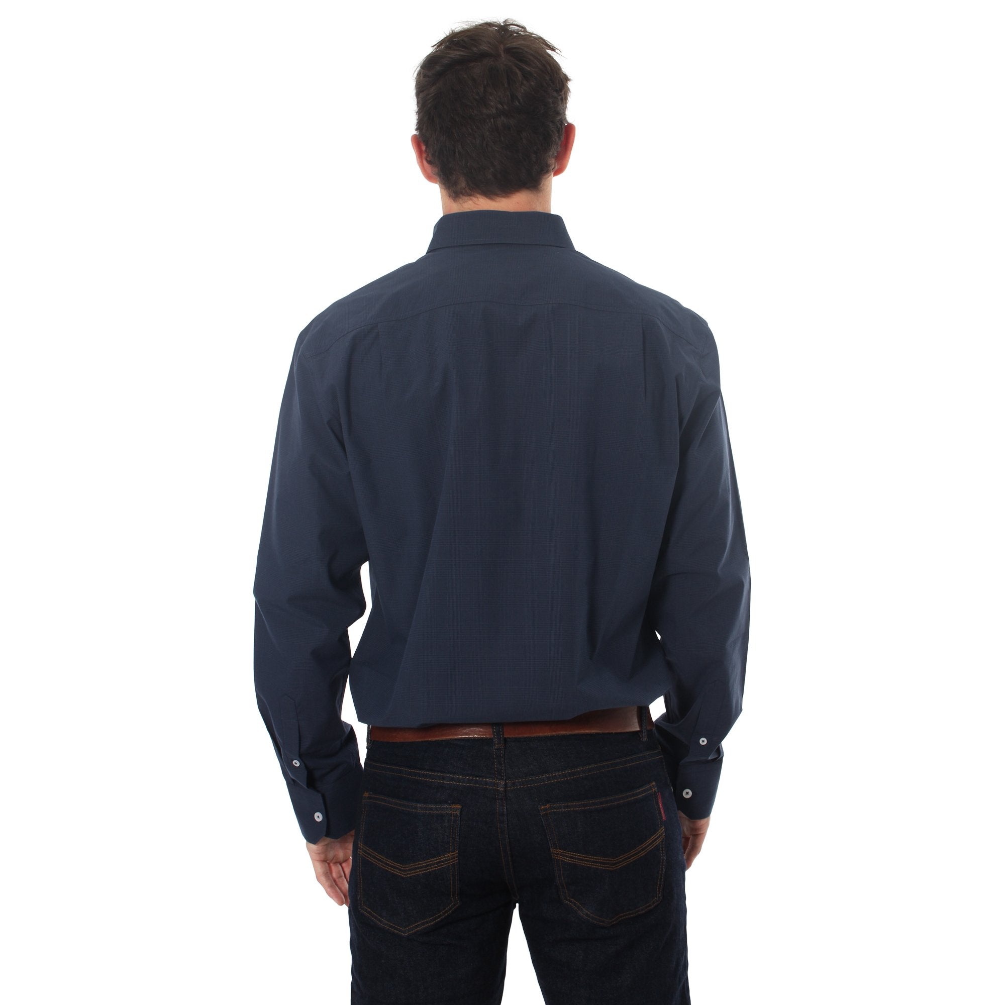 Territory Mens Wales Check Dress Shirt Navy/Steele - Ringers Western Toowoomba