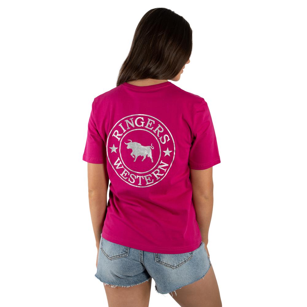Signature Bull Womens Loose Fit T-Shirt - Magenta/Silver