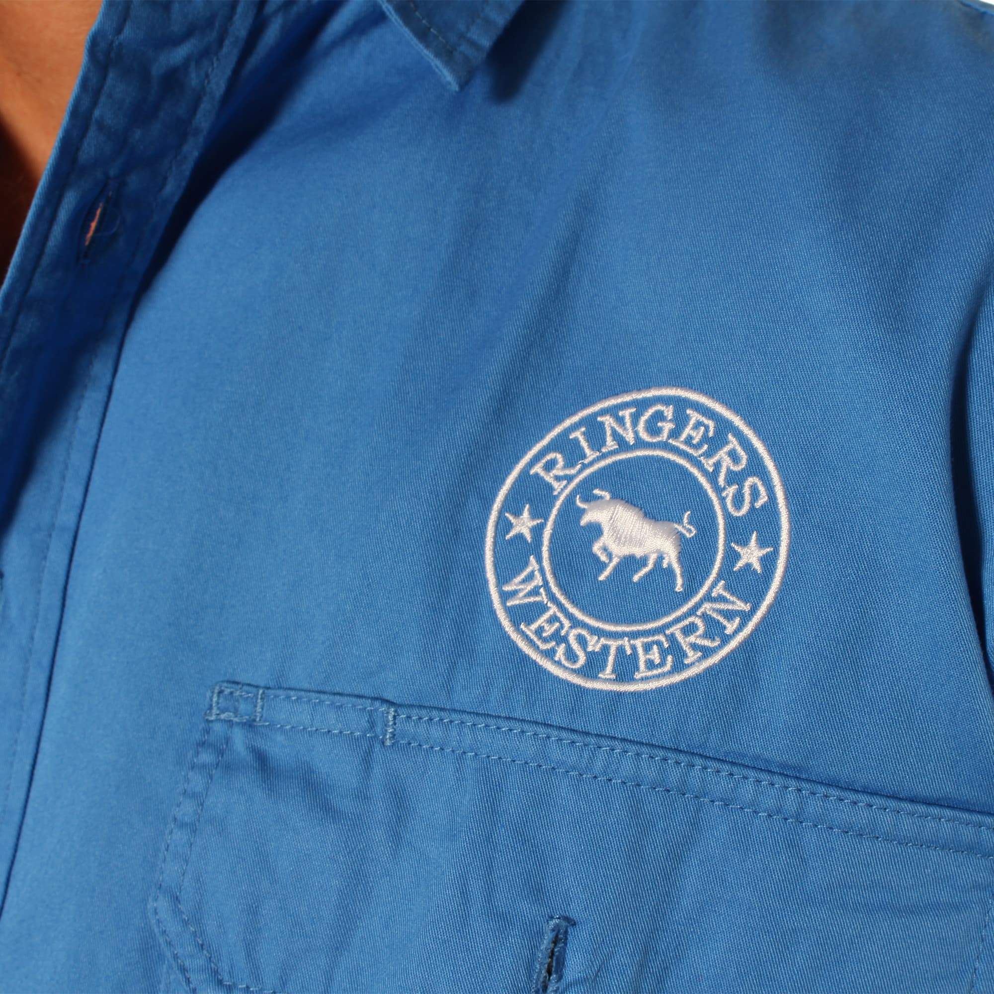 Hawkeye Mens Full Button Work Shirt - Blue/White