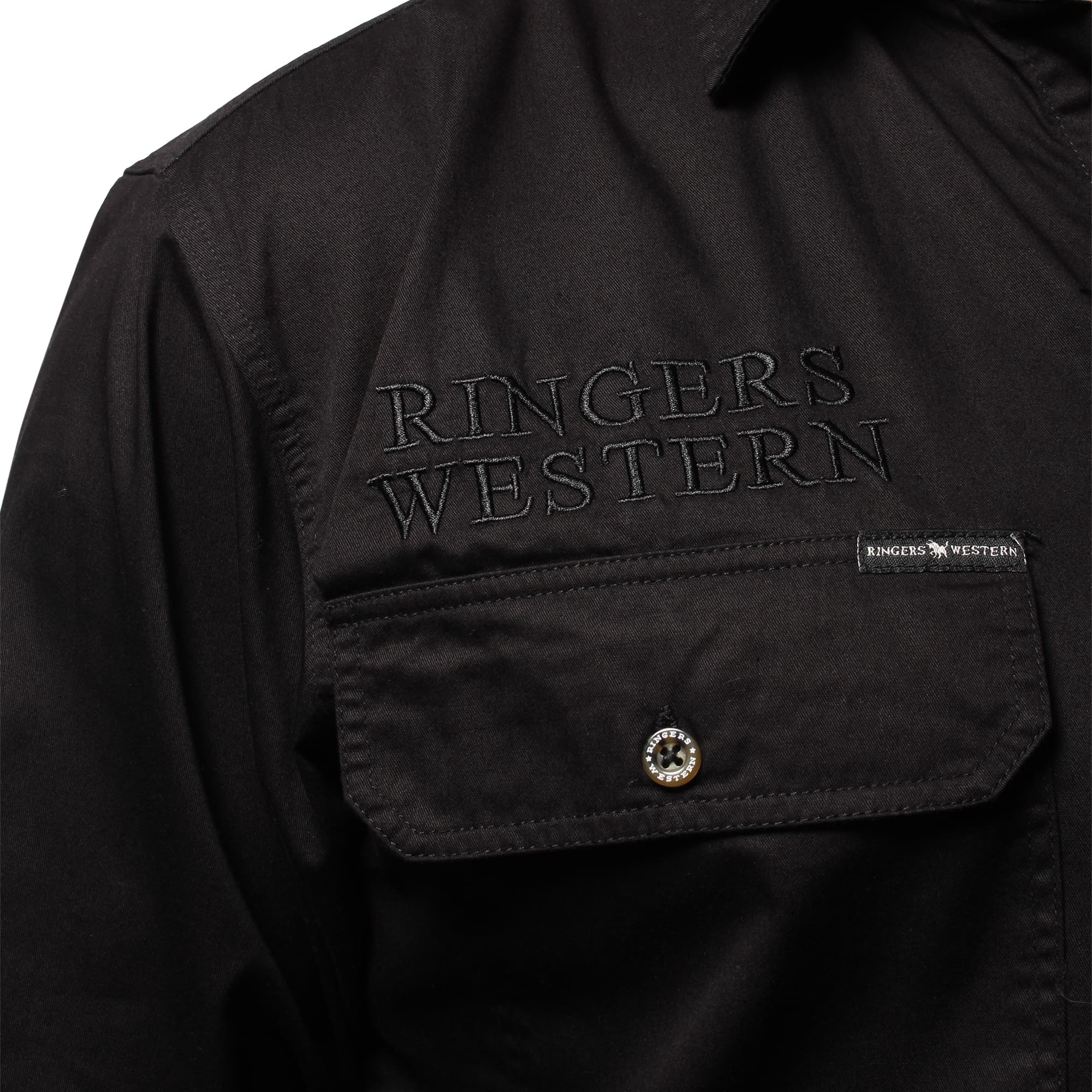Hawkeye Mens Full Button Work Shirt - Black With Black Embroidery