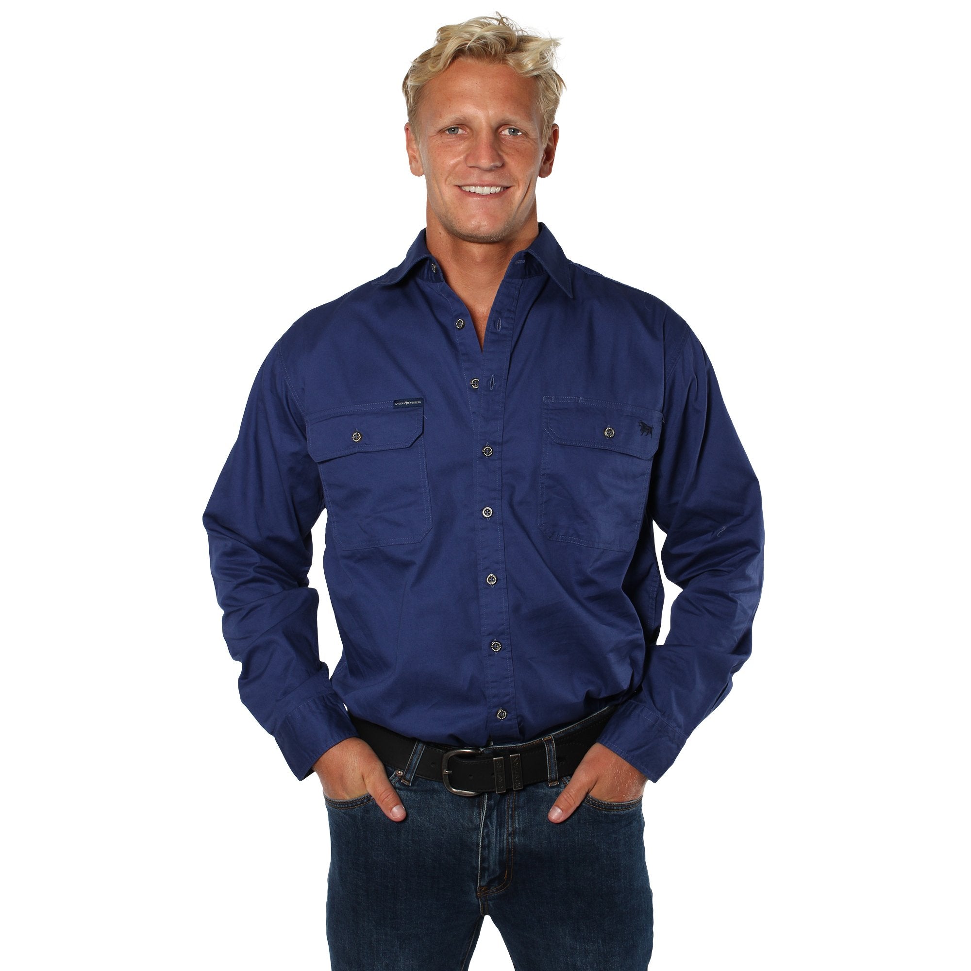 King River Mens Full Button Work Shirt - Steel Blue - Ringers Western Toowoomba
