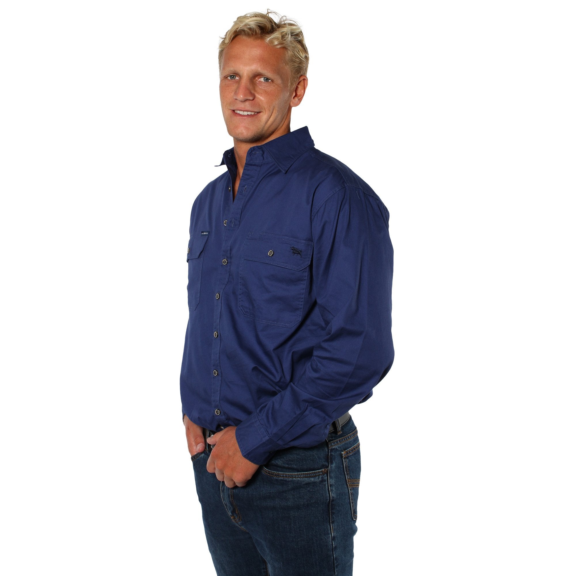 King River Mens Full Button Work Shirt - Steel Blue - Ringers Western Toowoomba
