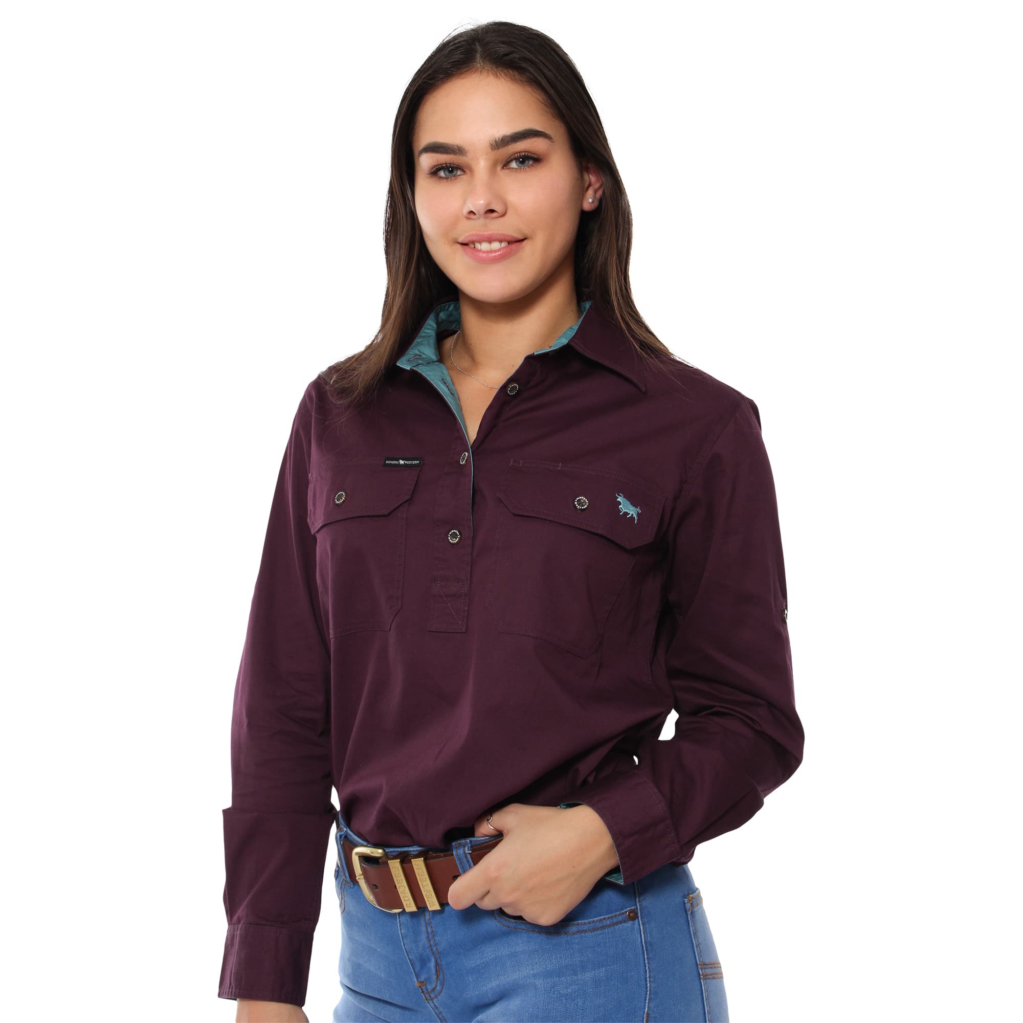 Pentecost River Womens Half Button Work Shirt - Aubergine - Ringers Western Toowoomba