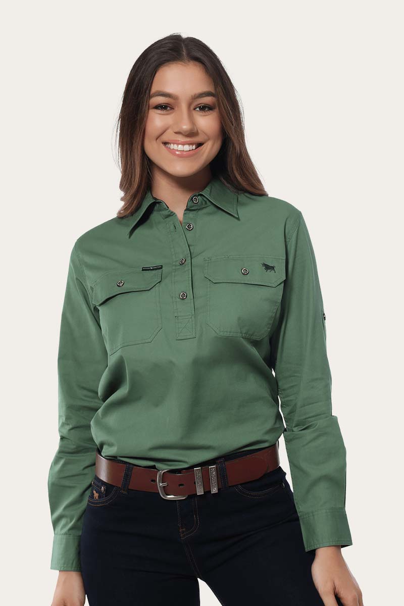 Pentecost River Womens Half Button Work Shirt - Cactus Green - Ringers Western Toowoomba