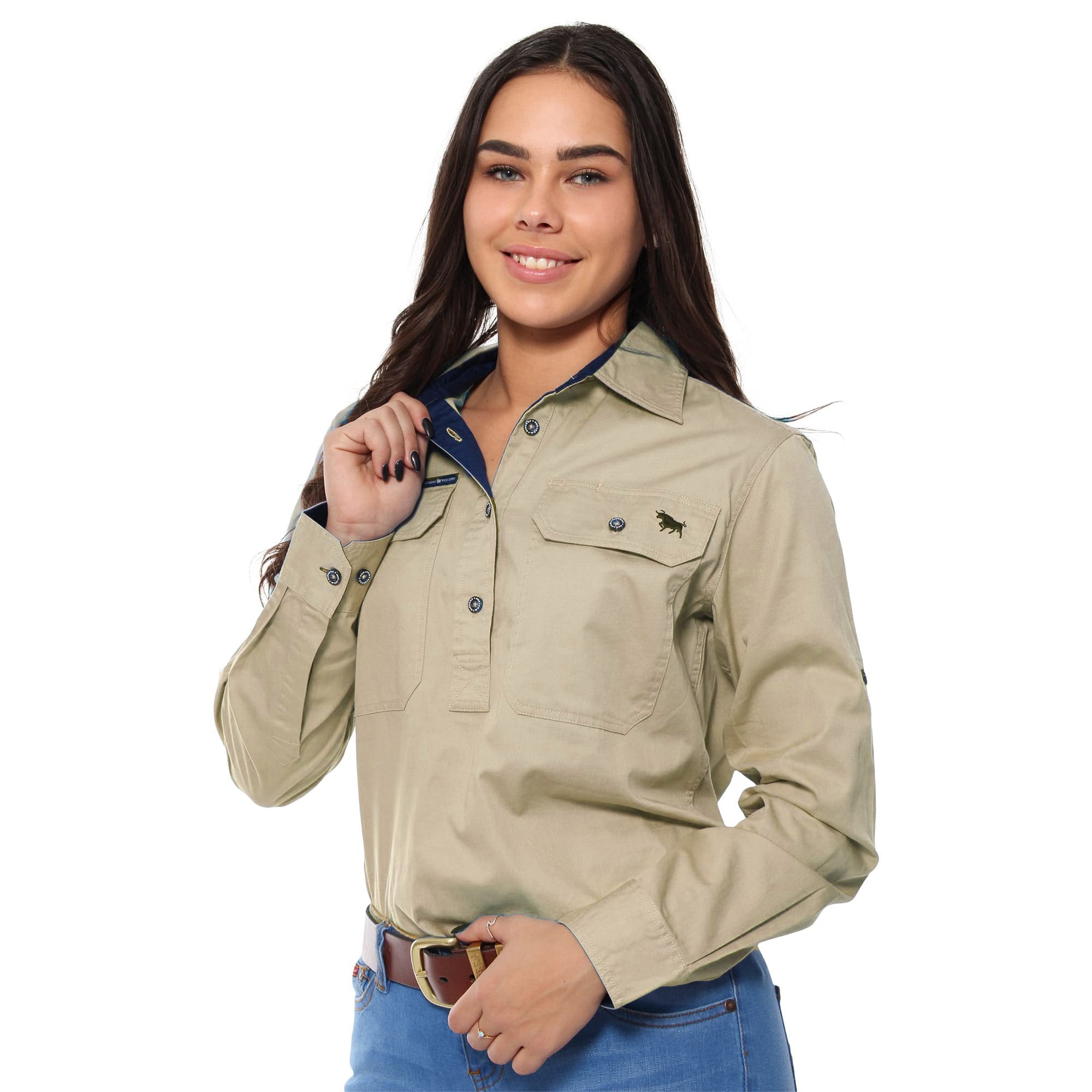 Pentecost River Womens Half Button Work Shirt - Camel - Ringers Western Toowoomba