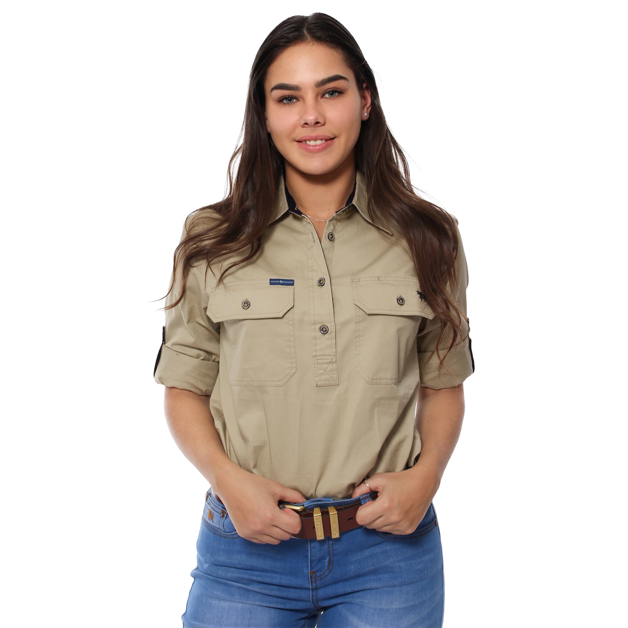 Pentecost River Womens Half Button Work Shirt - Camel - Ringers Western Toowoomba