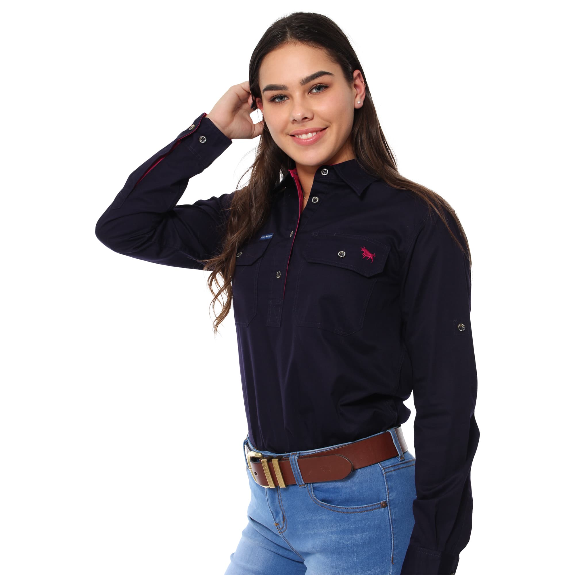 Pentecost River Womens Half Button Work Shirt - Dark Navy - Ringers Western Toowoomba