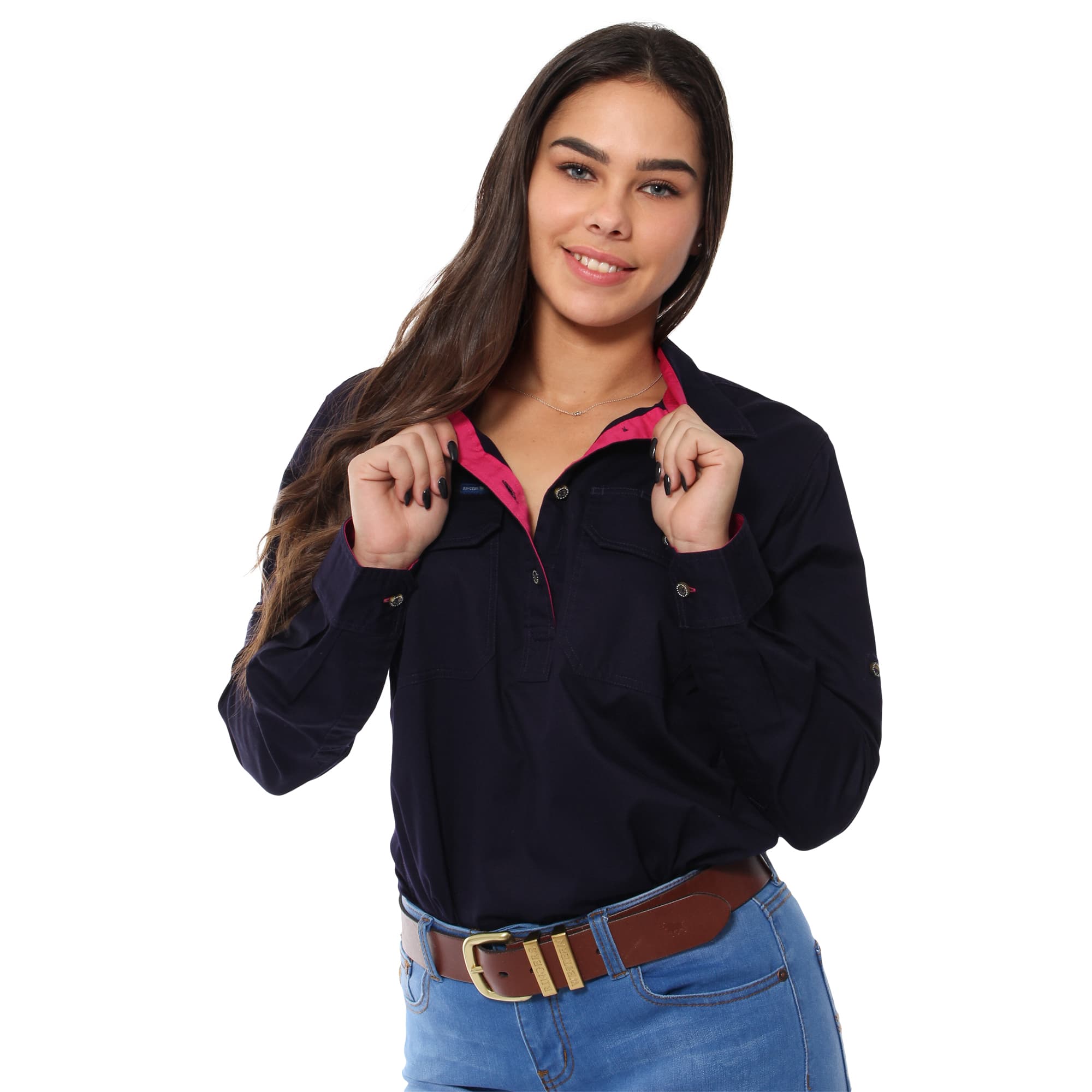 Pentecost River Womens Half Button Work Shirt - Dark Navy - Ringers Western Toowoomba