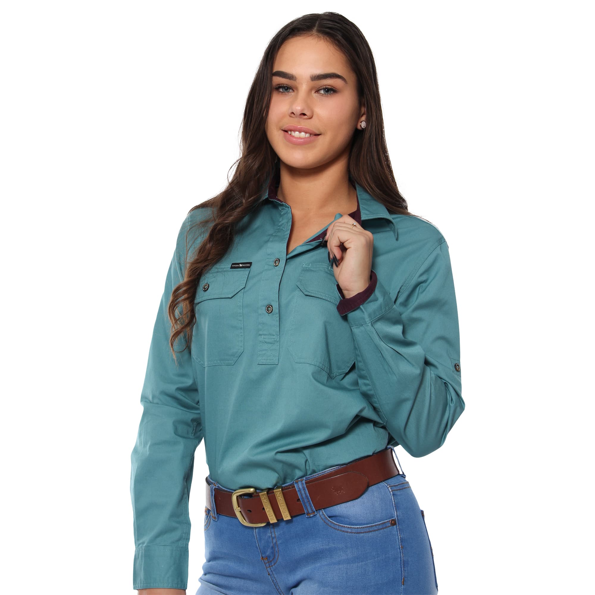 Pentecost River Womens Half Button Work Shirt- Dusty Jade - Ringers Western Toowoomba