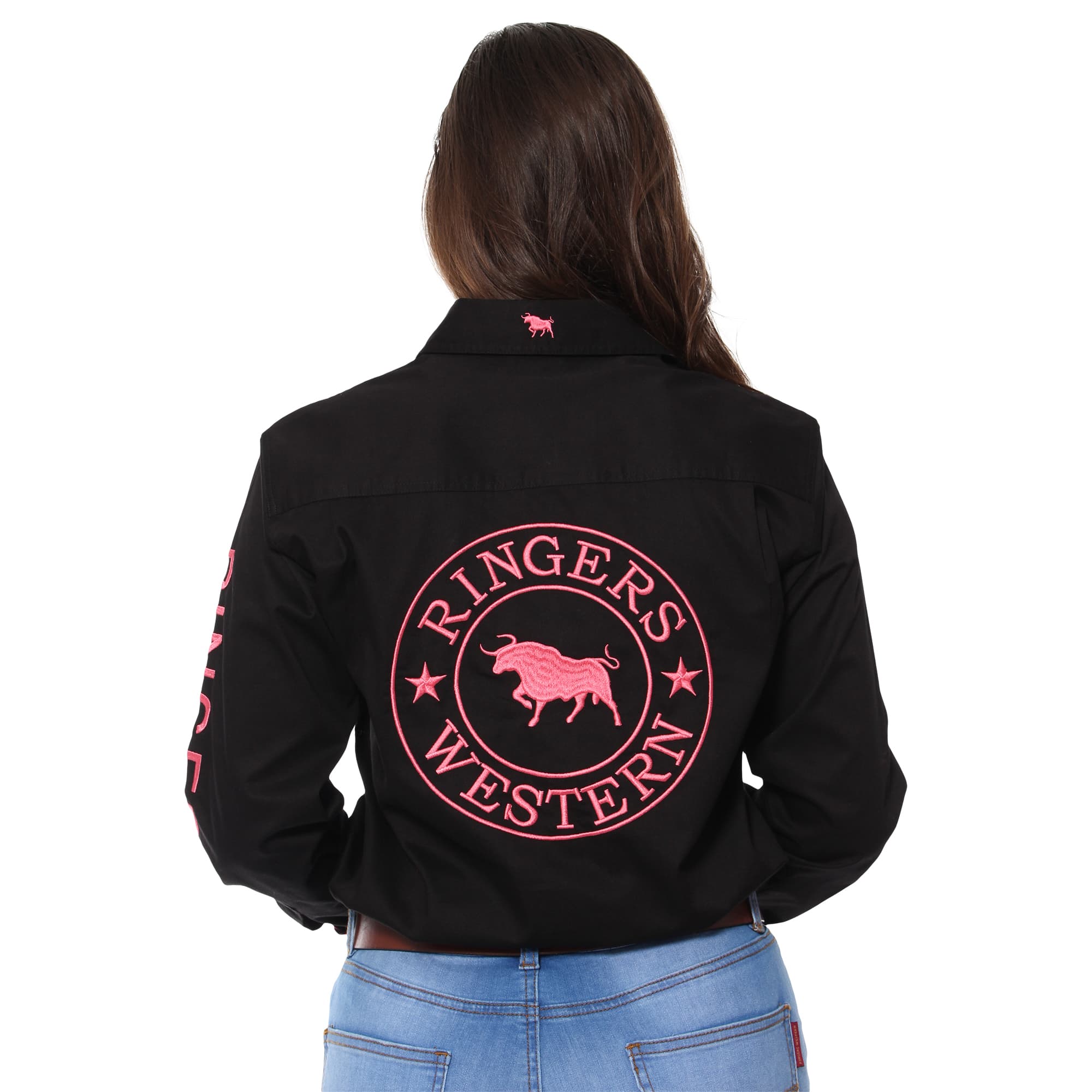 Signature Jillaroo Womens Full Button Work Shirt - Black/Melon - Ringers Western Toowoomba