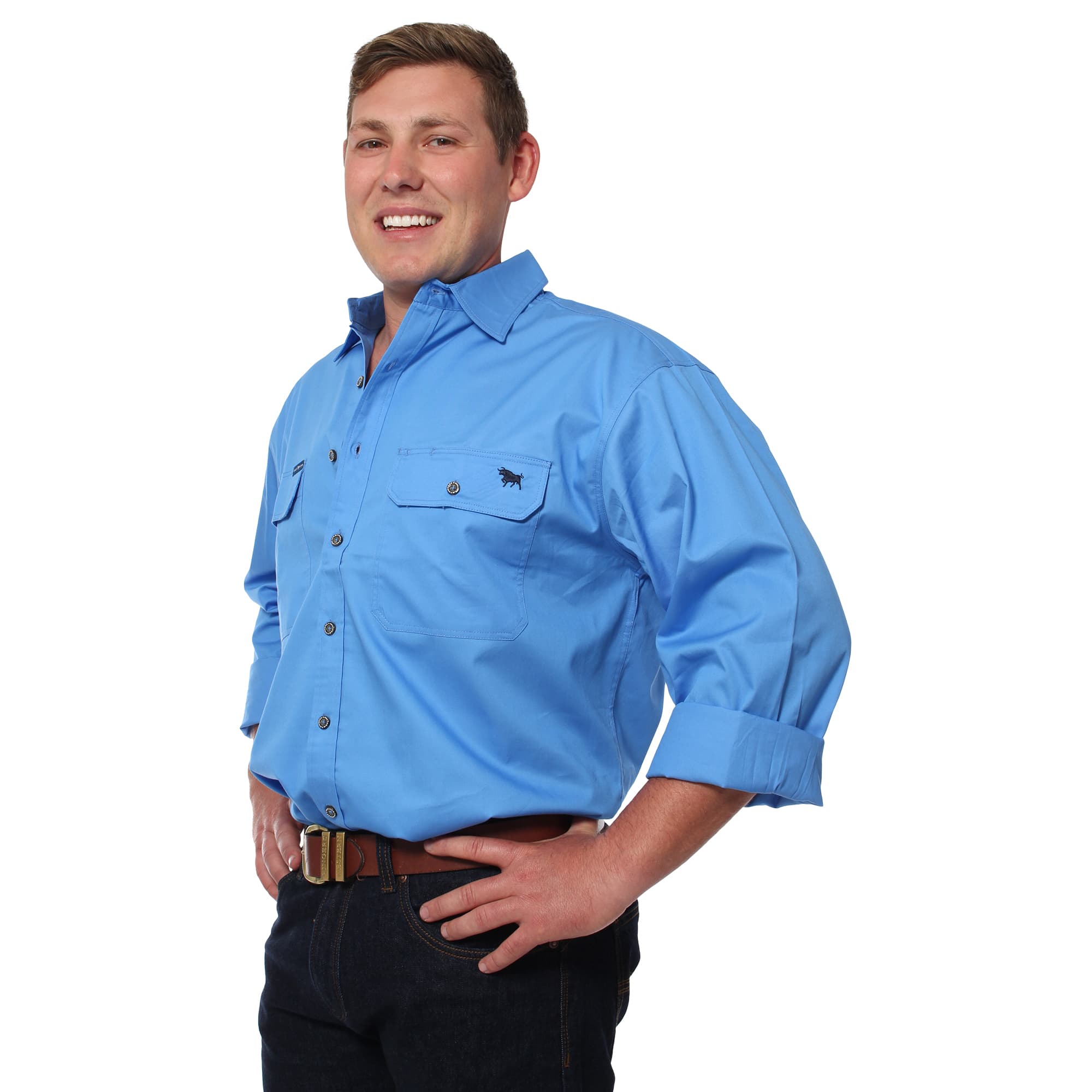King River Mens Full Button Work Shirt- Blue - Ringers Western Toowoomba