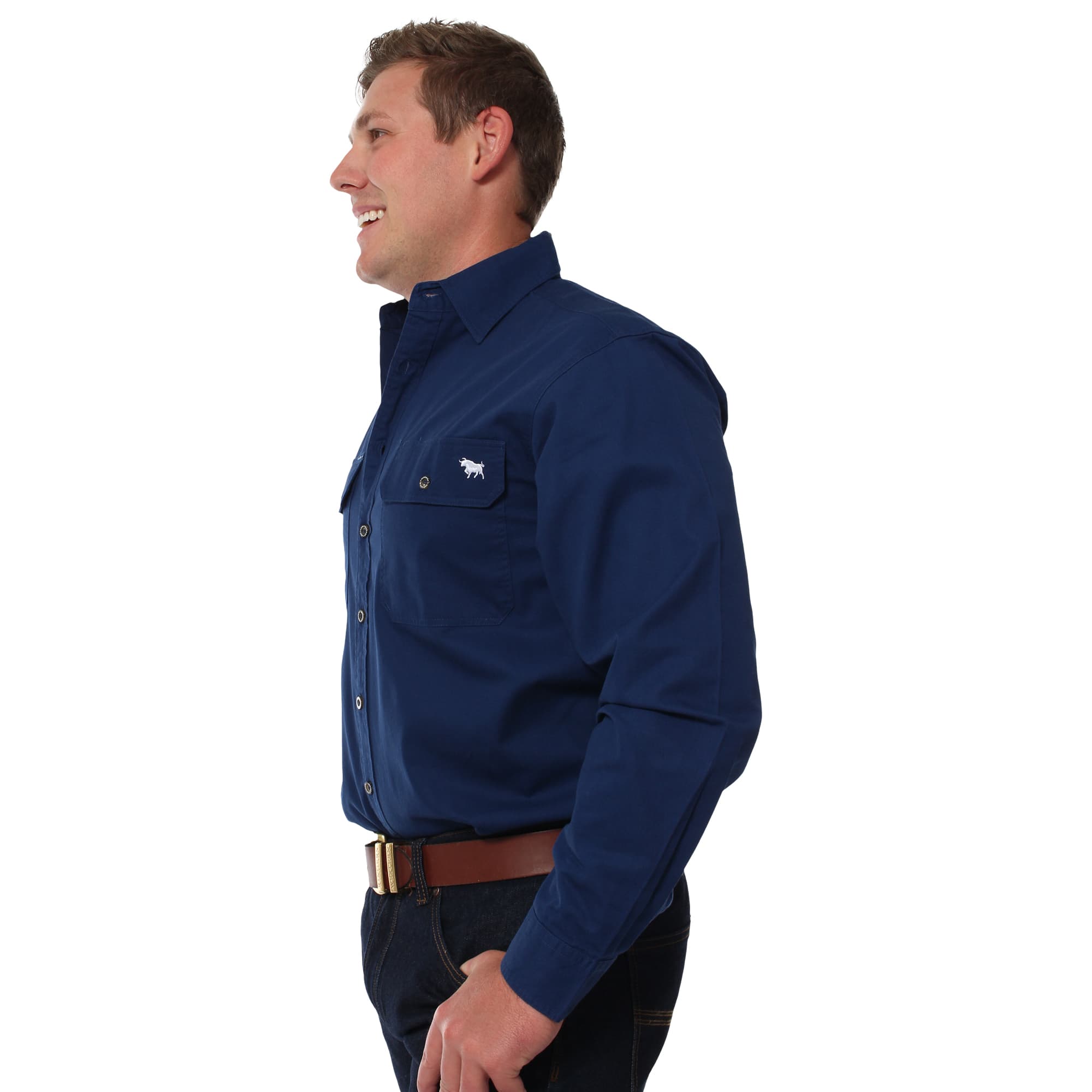 King River Mens Full Button Work Shirt - Navy