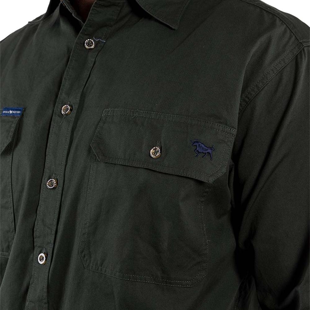 King River Mens Full Button Work Shirt - Cargo Khaki