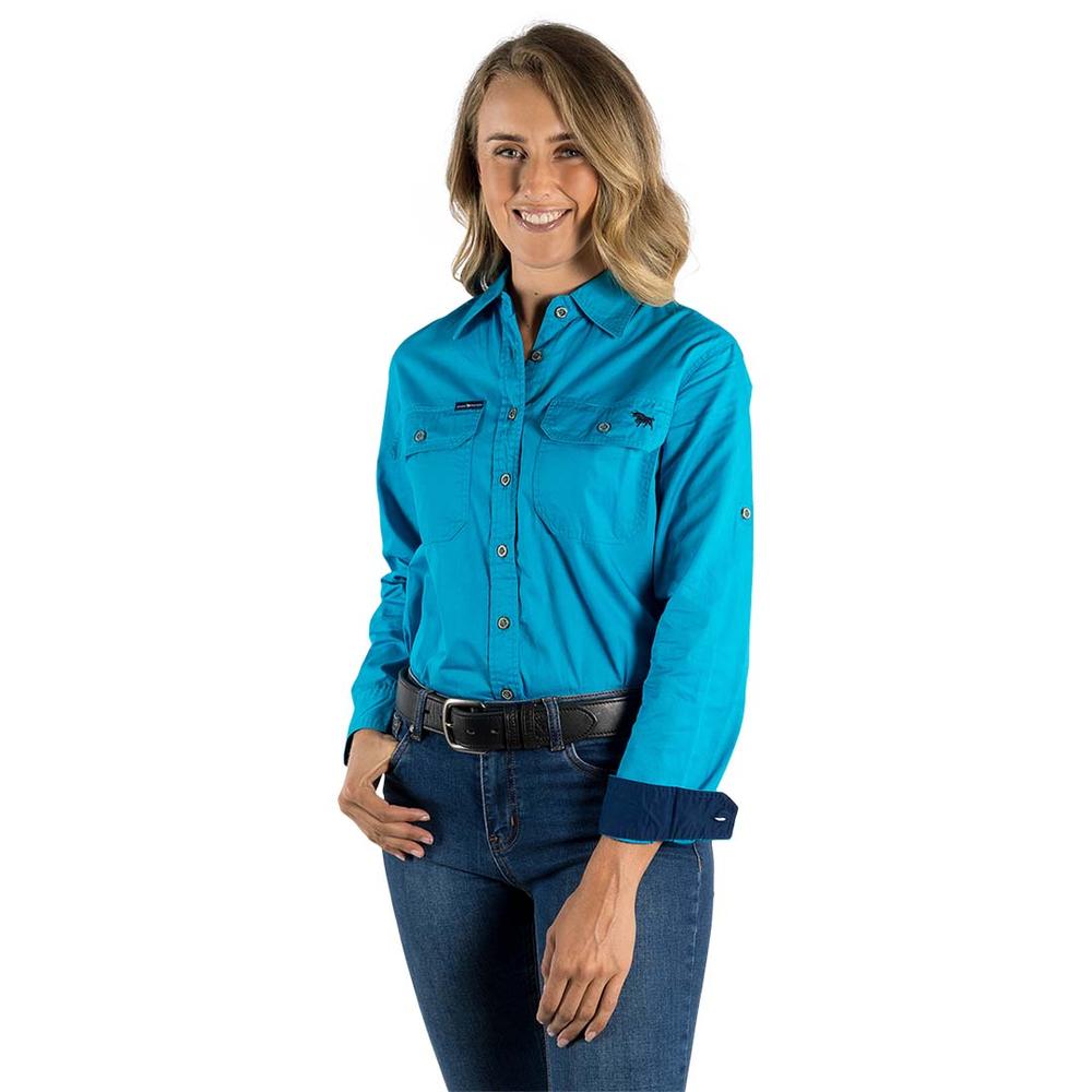 Pentecost River Womens Full Button Work Shirt - Turquoise