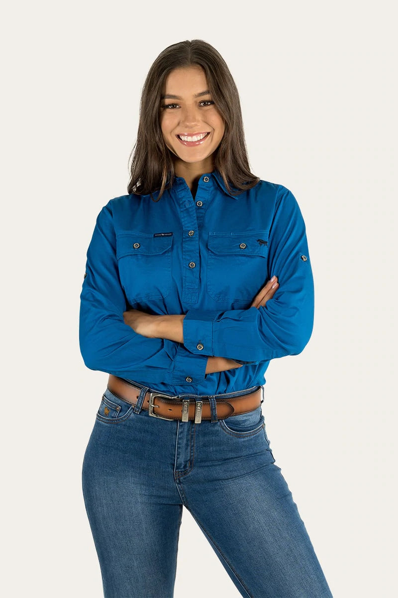Pentecost River Womens Half Button Work Shirt - Snorkel Blue