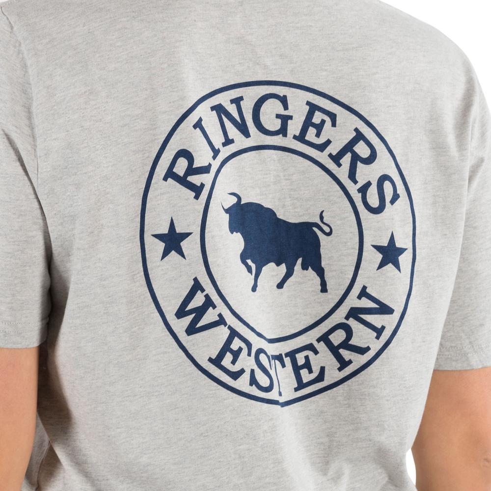 Signature Bull Womens Loose Fit T-Shirt - Grey Marle With Navy Print