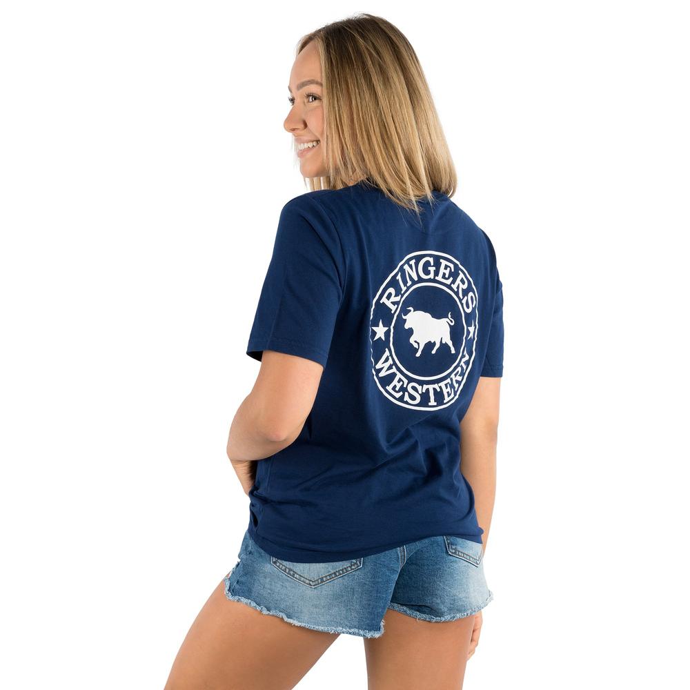 Signature Bull Womens Loose Fit T-Shirt- Navy/ White
