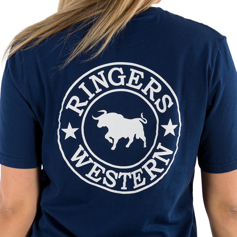 Signature Bull Womens Loose Fit T-Shirt- Navy/ White