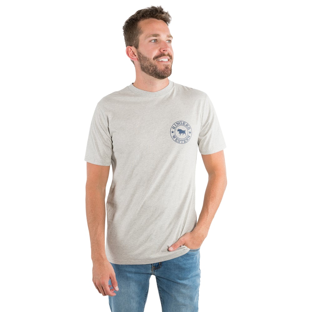 Signature Bull Mens Classic Fit T-Shirt - Grey Marle/Navy