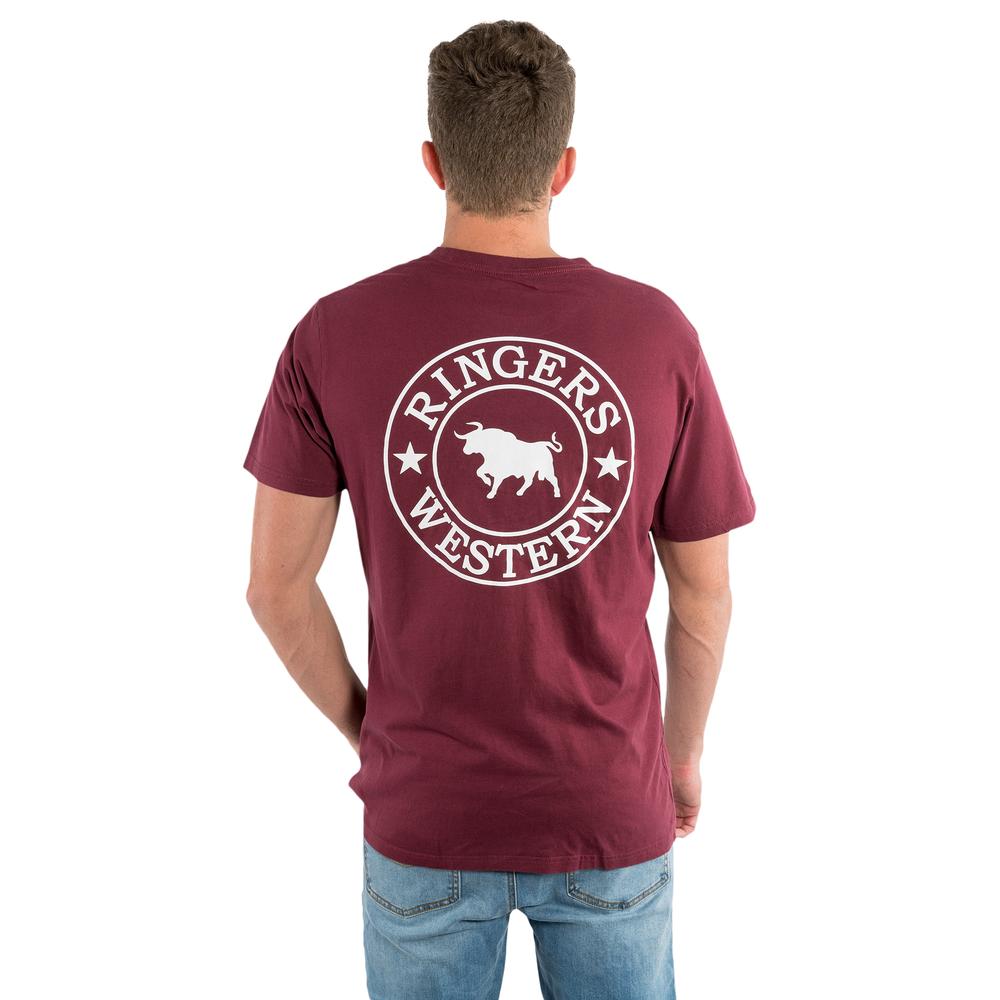 Signature Bull Mens Loose Fit T-Shirt - Burgundy/White - Ringers Western Toowoomba