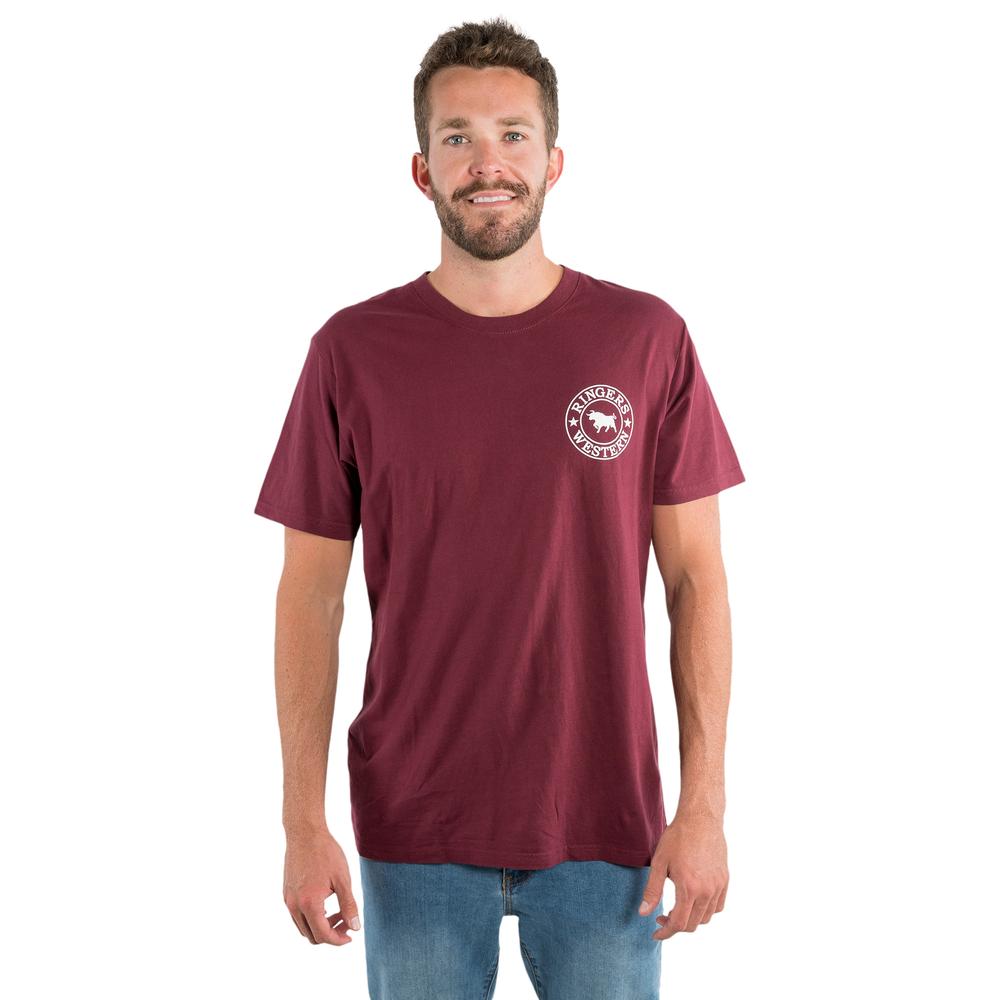 Signature Bull Mens Loose Fit T-Shirt - Burgundy/White - Ringers Western Toowoomba