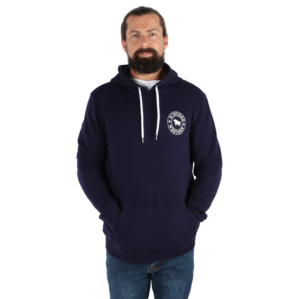 Signature Bull Mens Pullover Hoodie - Navy/White
