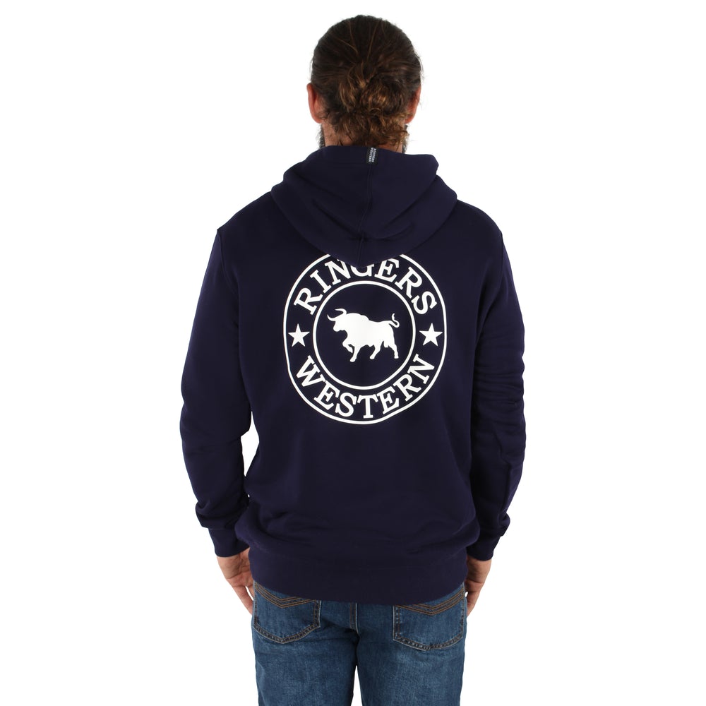 Signature Bull Mens Pullover Hoodie - Navy/White