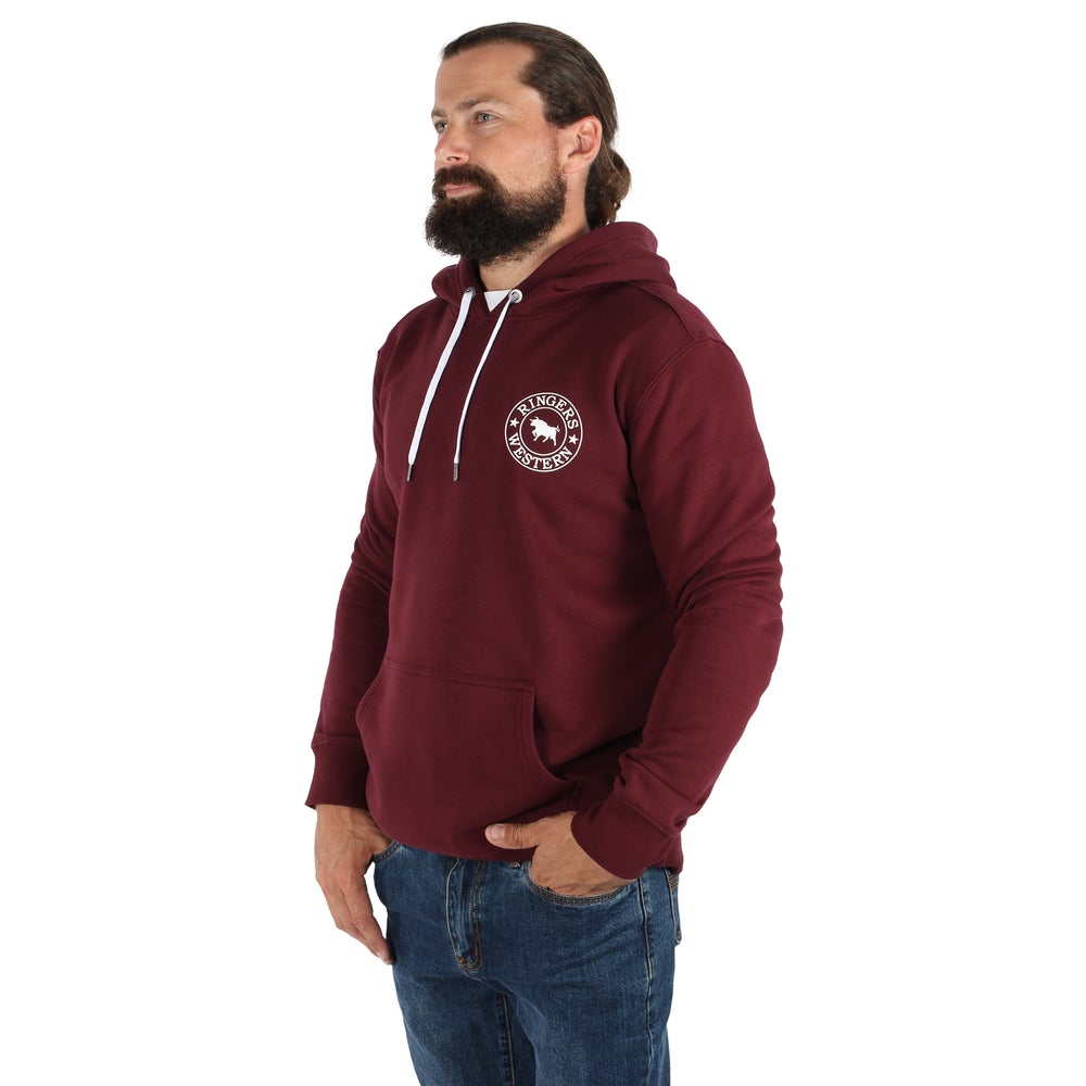 Signature Bull Mens Pullover Hoodie - Cabernet/White