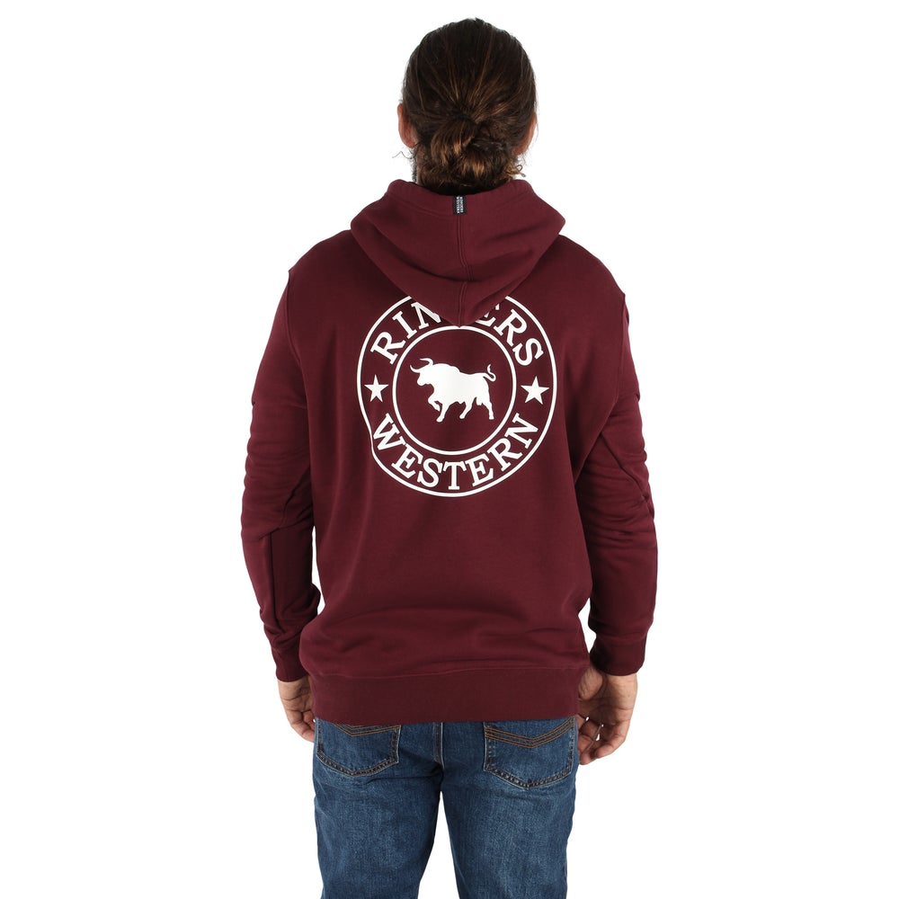 Signature Bull Mens Pullover Hoodie - Cabernet/White